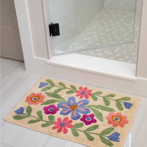 NATURAL LIFE Colorful Floral Bath Mat - Cream, Green, Pink, Blue - Picture 2 of 6